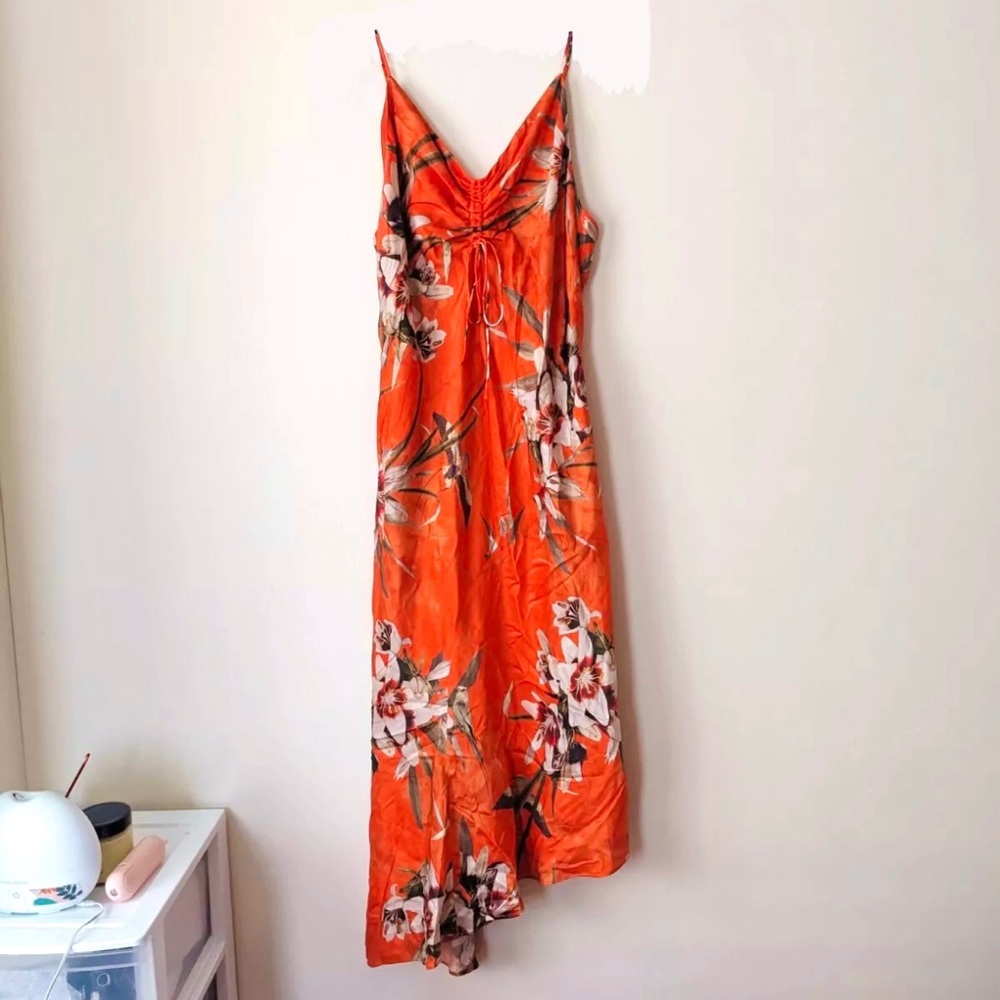 AllSaints Alexia Dorada silk asymmetric midi dress - Picture 2 of 10